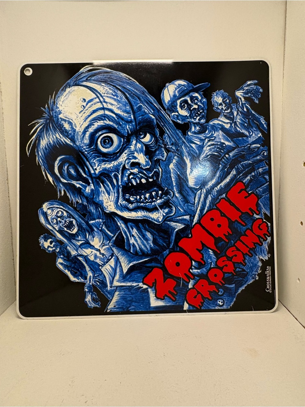 Retro Zombie Crossing Sign 12x12 Glow in The Dark Made in USA Halloween Decor